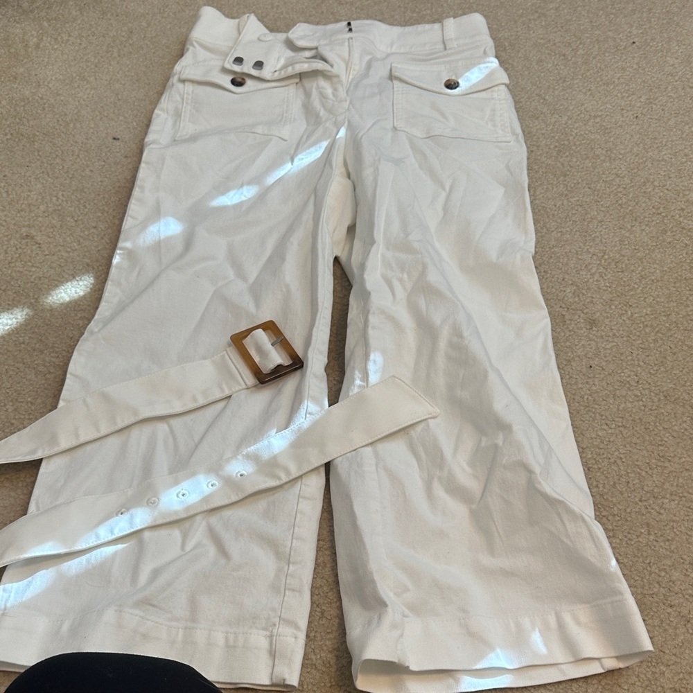 LOFT Cream Wide-Leg Trousers with Belt